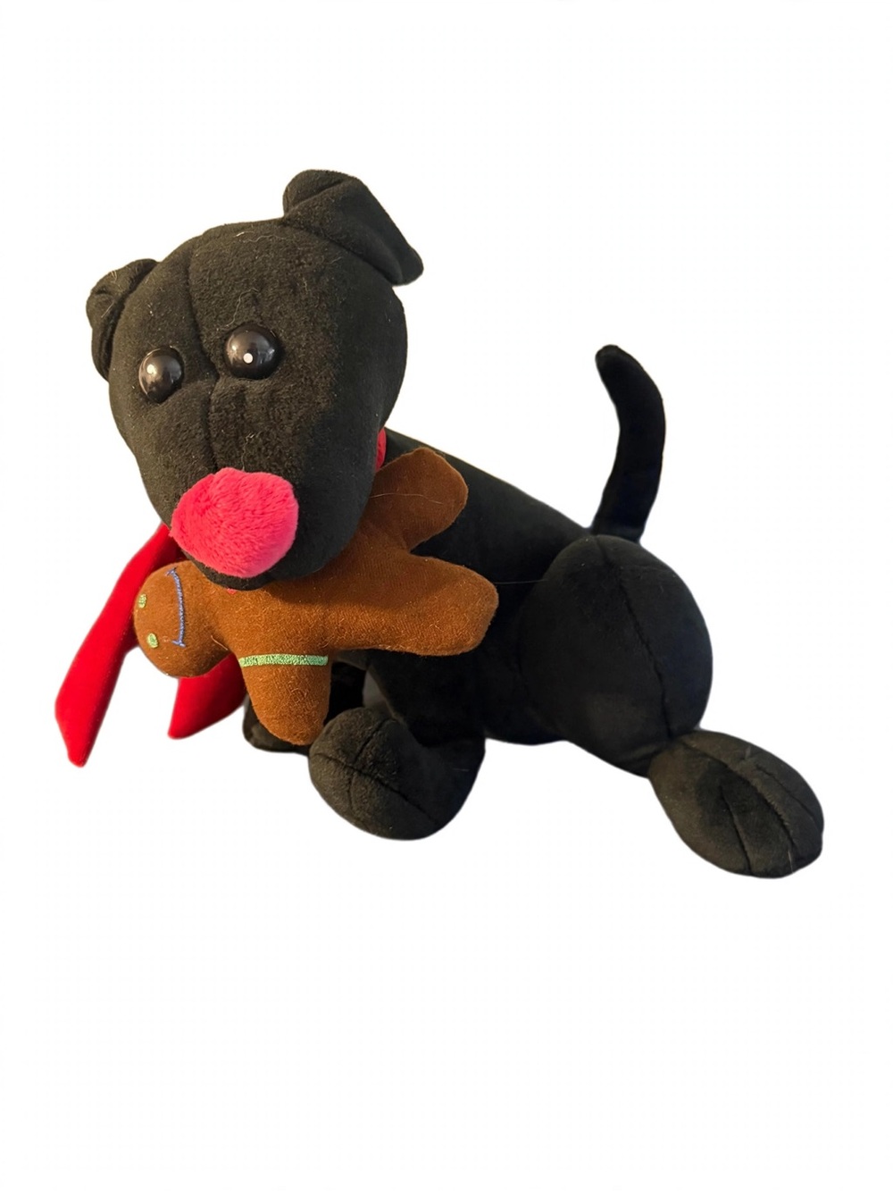 Good Stuff Black Dog Plush Stuffed Animal Red Bow Gingerbread Man Cookie 12”